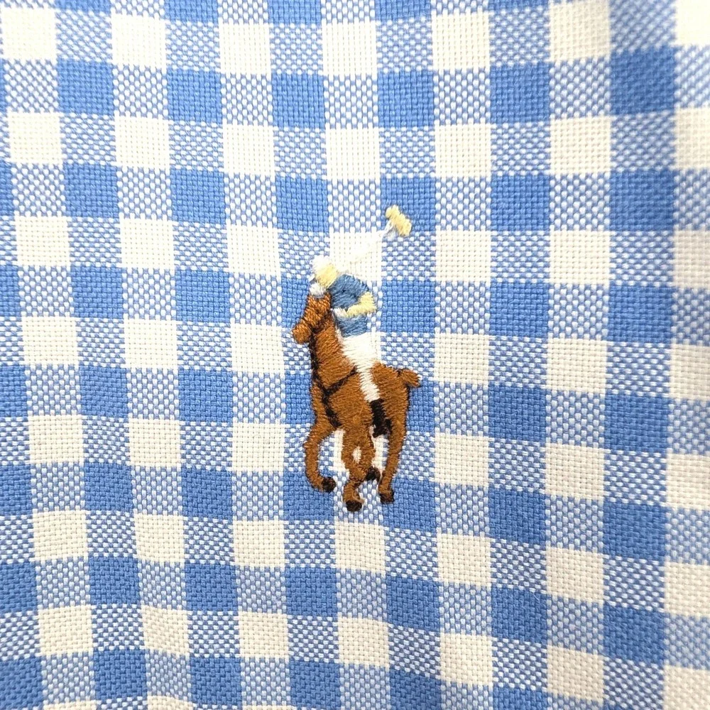 Ralph Lauren Gingham Button Down Shirt Blue White‎ Custom Fit Large Hong Kong